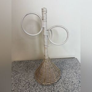 Vintage Wicker Towel Rack, Rattan Towel Holder, Boho Wicker Stand White